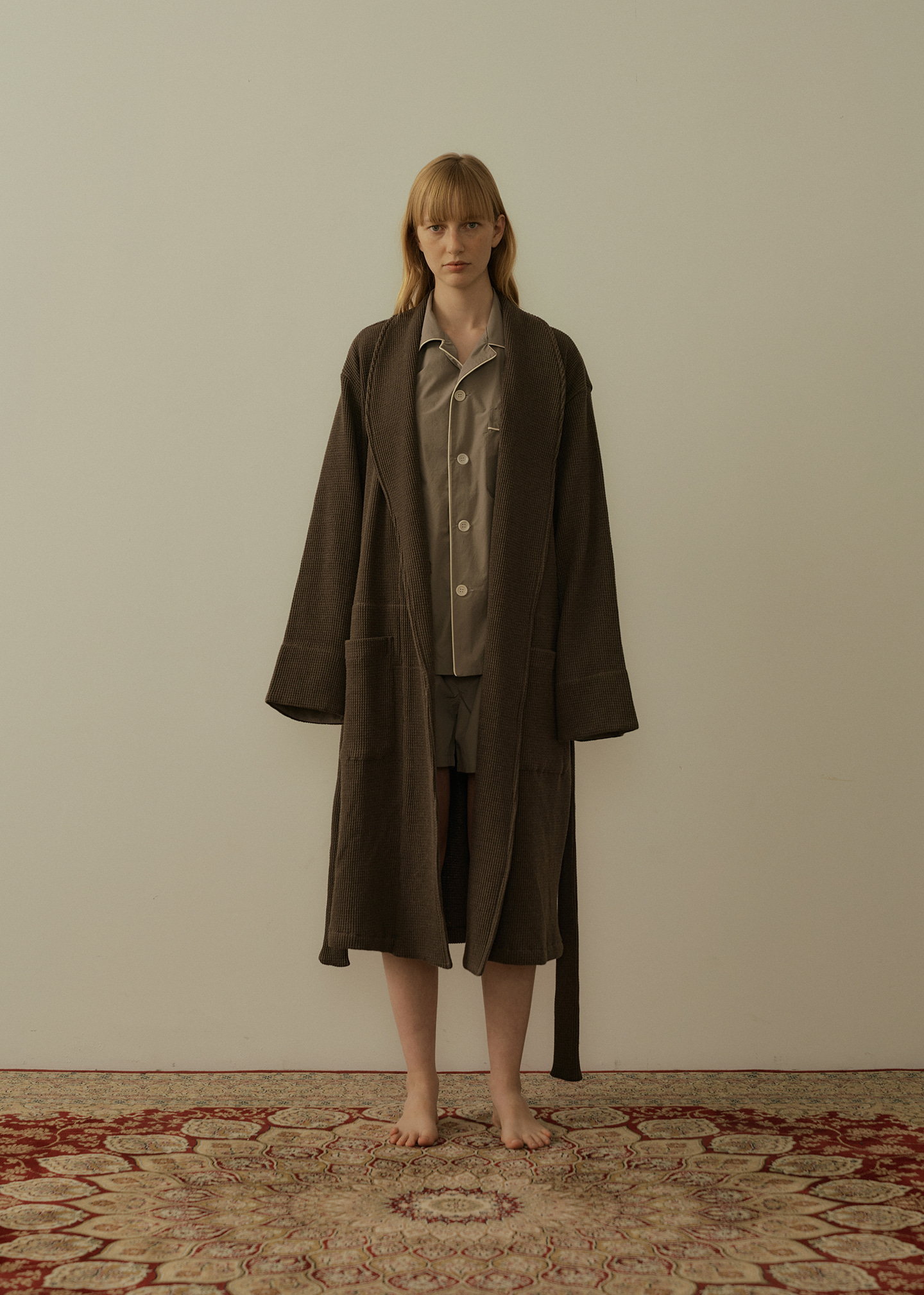 Readymade Robe in Waffle Jersey Charcoal
