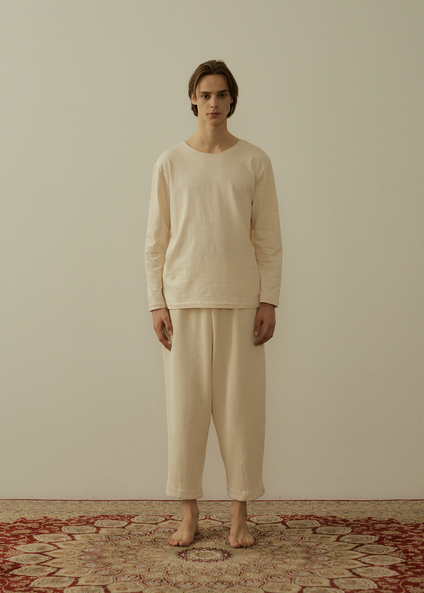Readymade Cropped Trouser in Waffle Jersey Almond