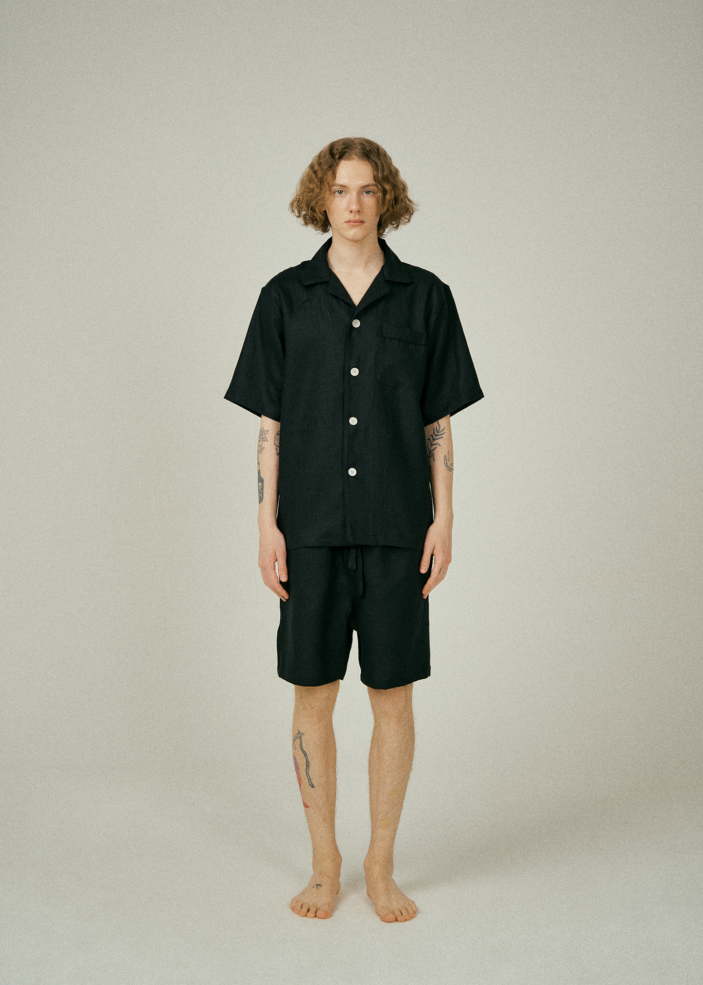 (m) Readymade Pajama Set Linen Black
